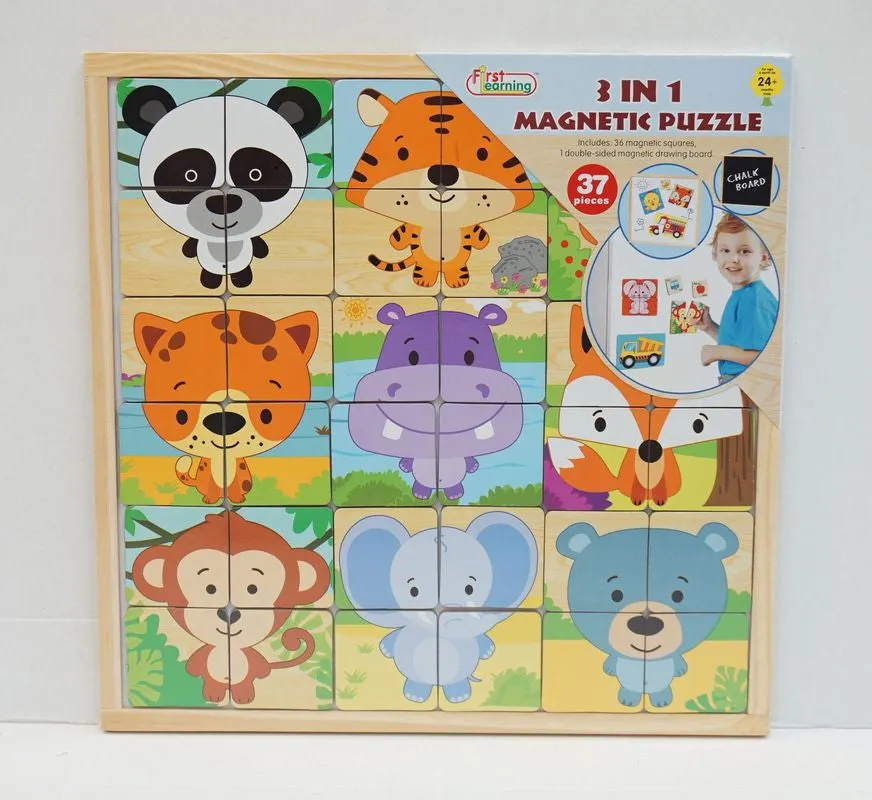 First Learning 3 In 1 Magnetic Puzzle Zoo Animals