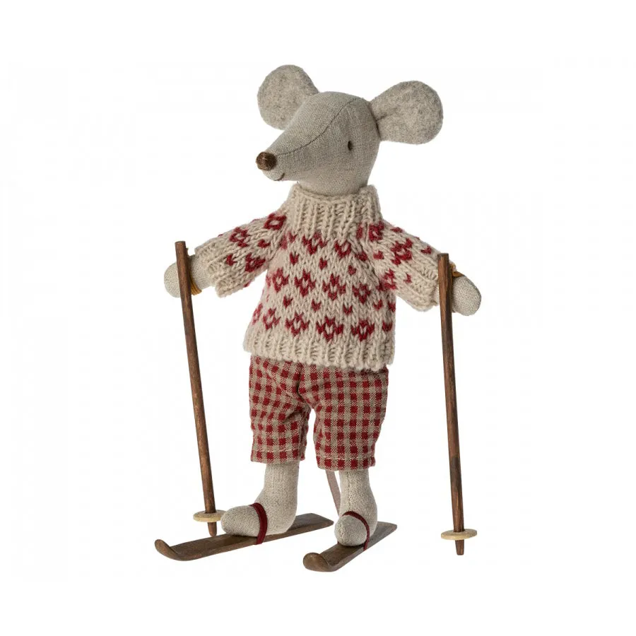 Maileg Winter Mouse with Ski Set, Mum