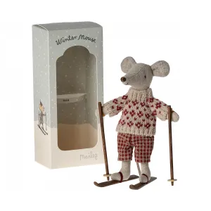 Maileg Winter Mouse with Ski Set, Mum