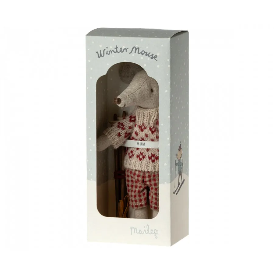 Maileg Winter Mouse with Ski Set, Mum