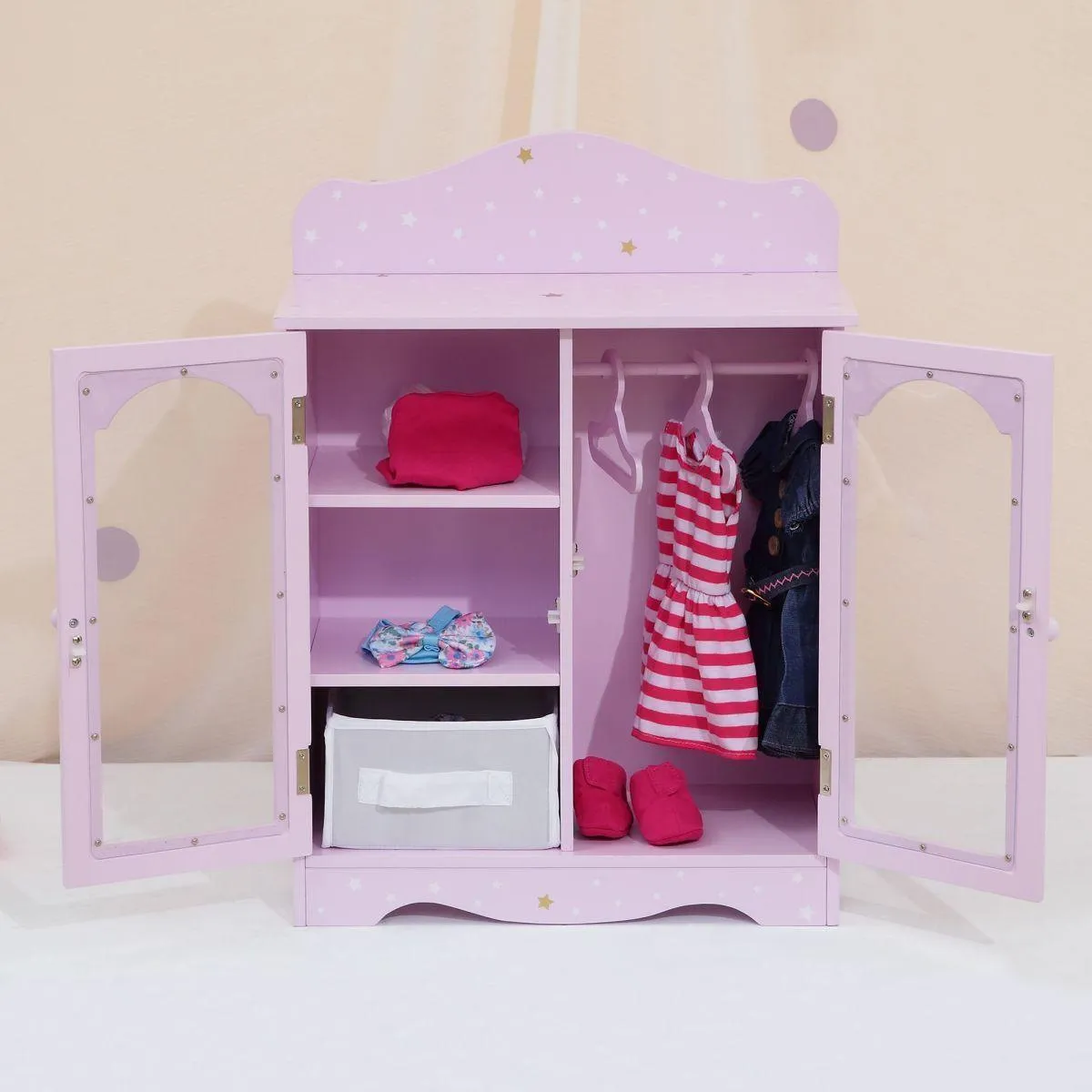 Teamson USA Twinkle Stars Princess 18-inch Doll Fancy Closet with 3 Hangers