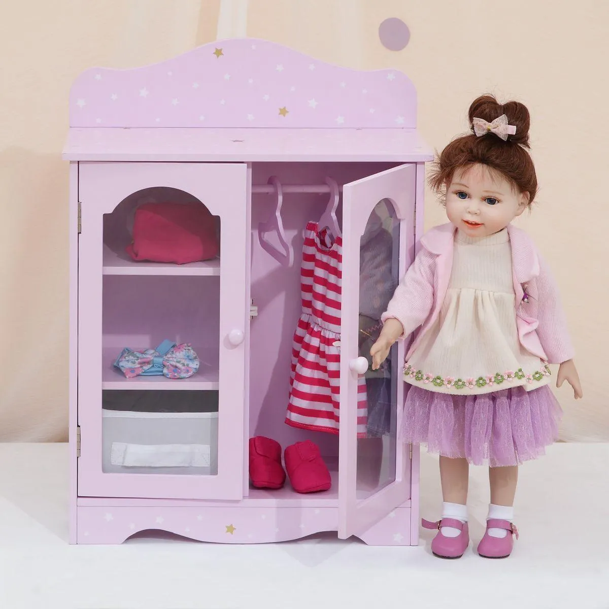 Teamson USA Twinkle Stars Princess 18-inch Doll Fancy Closet with 3 Hangers
