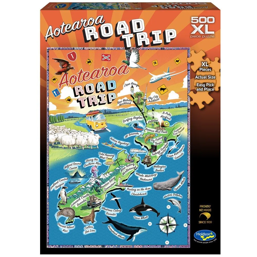 Aotearoa Road Trip 500 Piece Xl Puzzle Nz Map