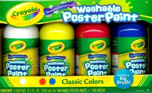 Crayola Washable Poster Paint-A-Pack (White/Yellow/Red/Blue) Classic Colours   Brush