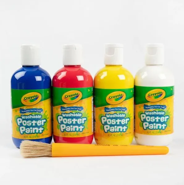 Crayola Washable Poster Paint-A-Pack (White/Yellow/Red/Blue) Classic Colours   Brush