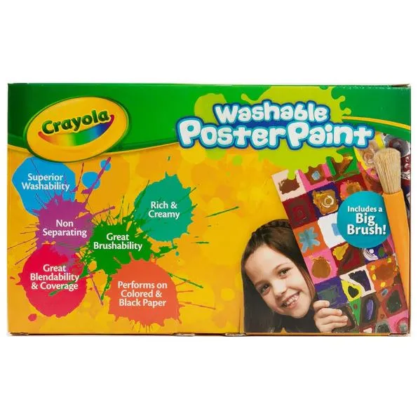Crayola Washable Poster Paint-A-Pack (White/Yellow/Red/Blue) Classic Colours   Brush