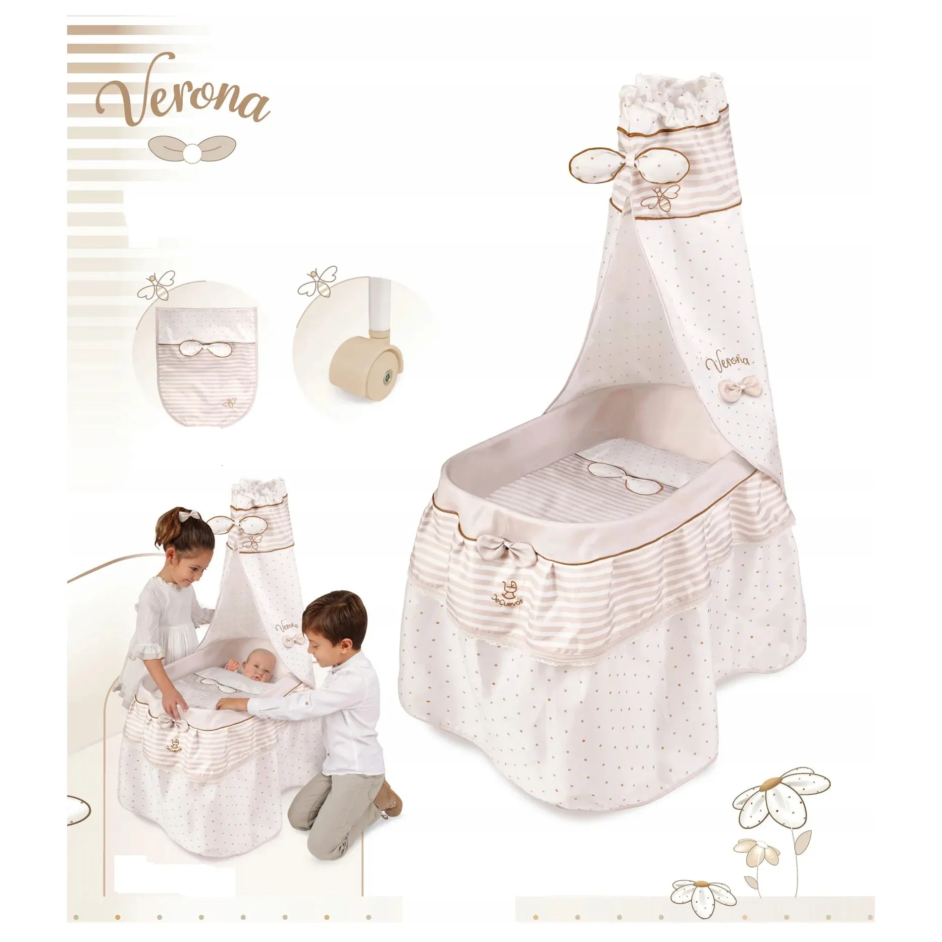 De Cuevas Dolls Moses Basket with Canopy
