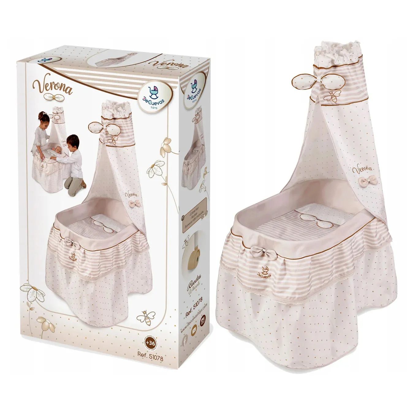 De Cuevas Dolls Moses Basket with Canopy
