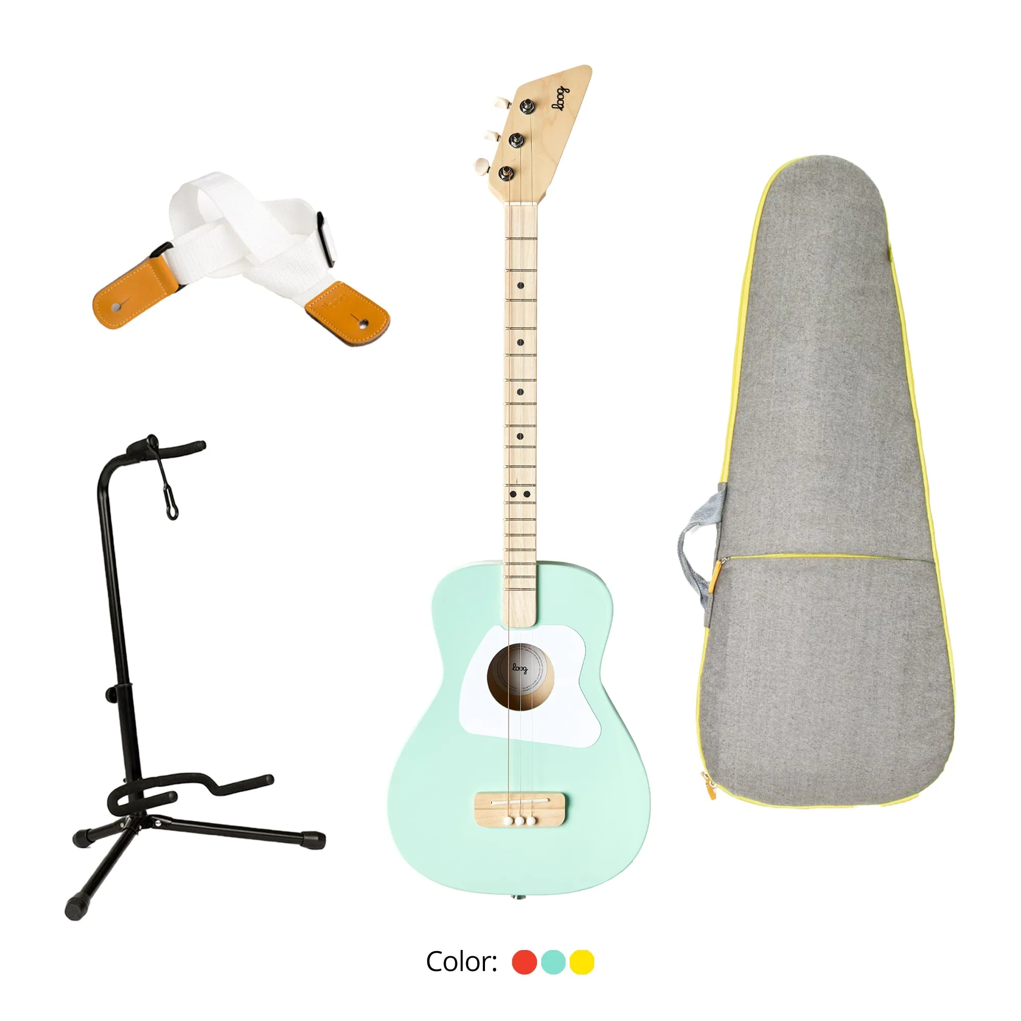 Loog Pro Acoustic Guitar Bundle with Bag, Strap and Stand (Includes FREE App, Flashcards & Chord Diagram)