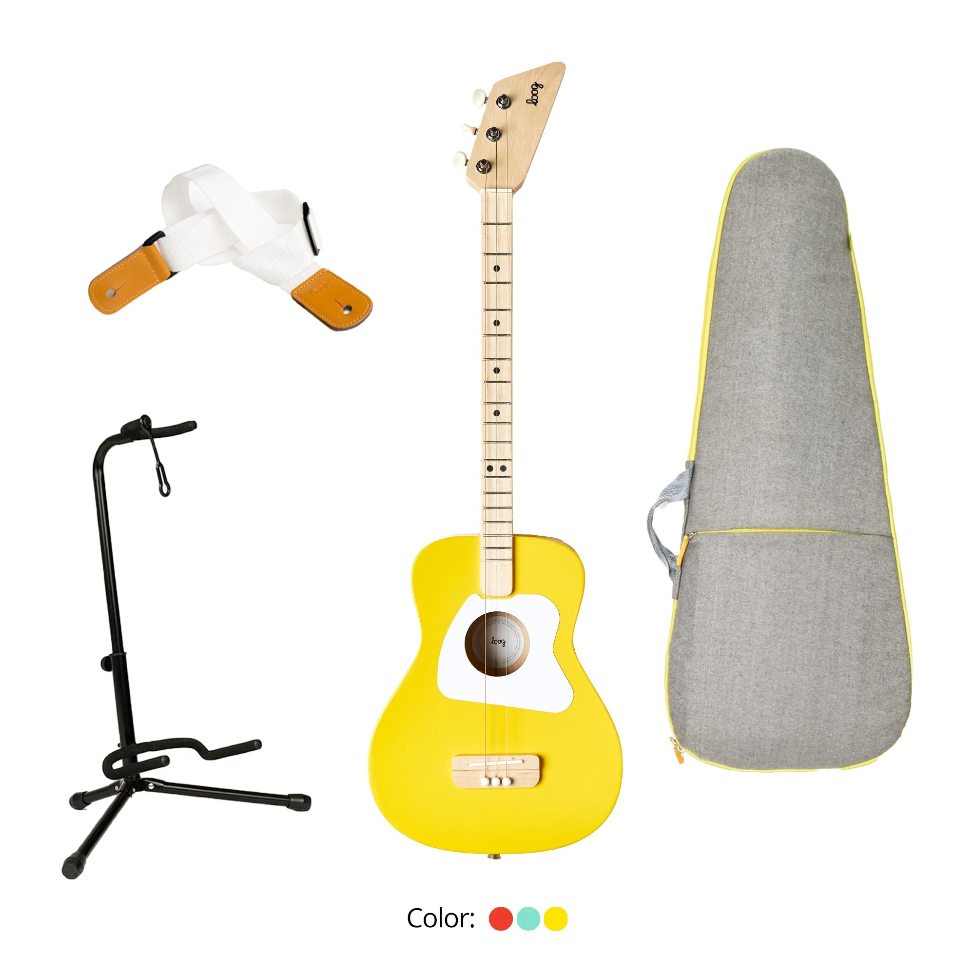 Loog Pro Acoustic Guitar Bundle with Bag, Strap and Stand (Includes FREE App, Flashcards & Chord Diagram)