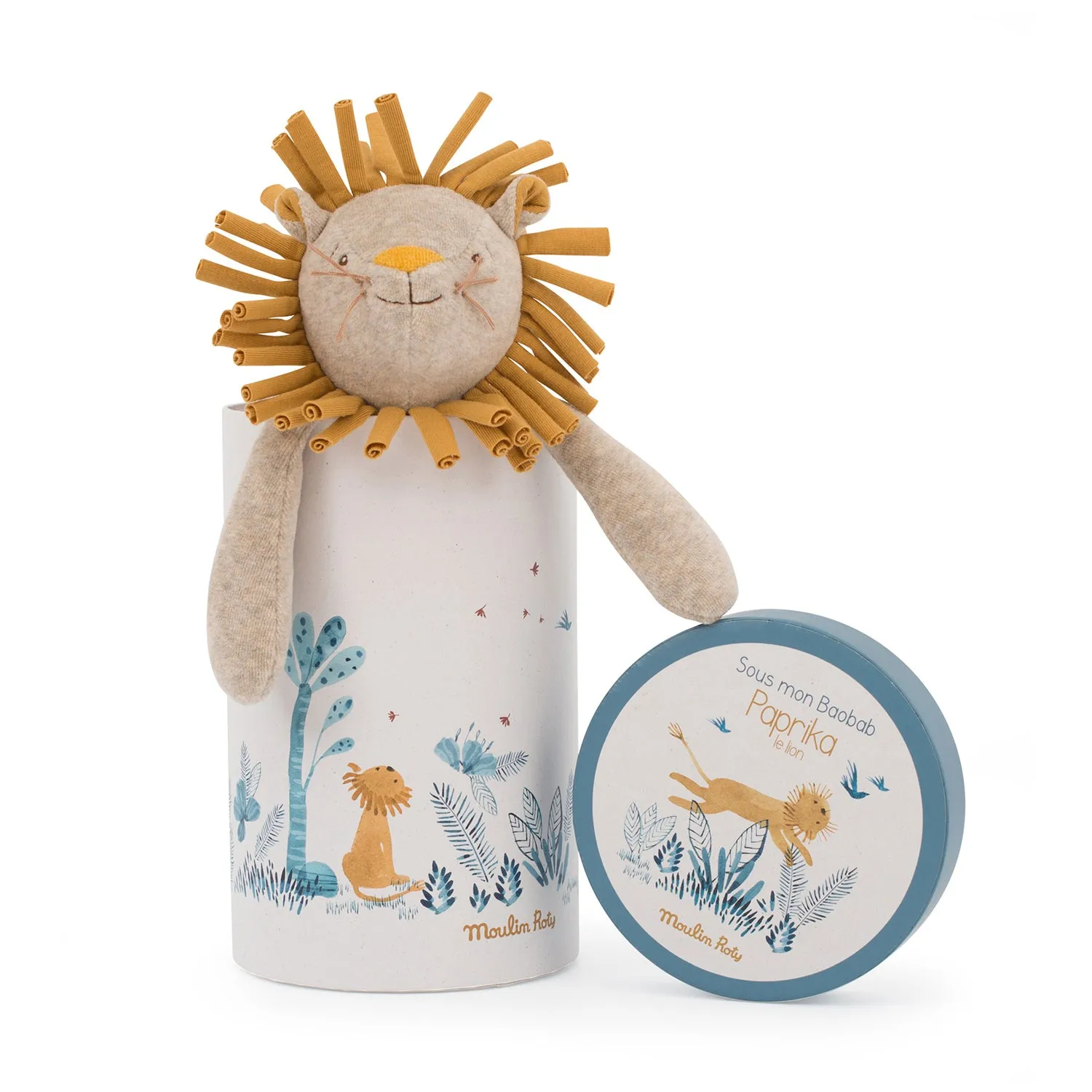 Moulin Roty Sous Mon Baobab Paprika The Lion 39cm in Round Gift Box