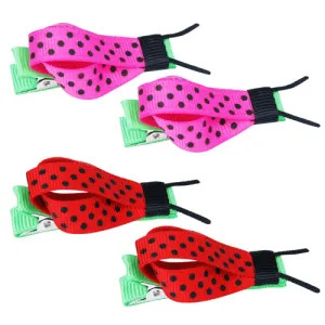 Pink Poppy Fabric Ribbon Ladybug Hairclip