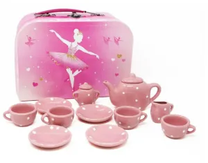 Pink Poppy Tea Set Polka Dot Porcelain In Case
