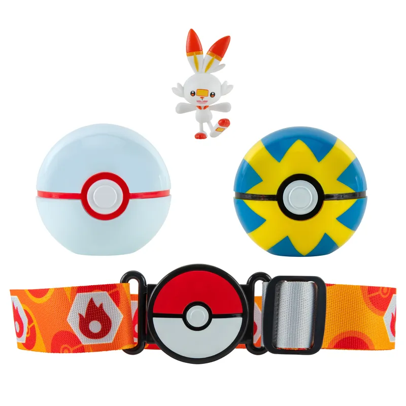 Pokemon Clip N Go Poke Ball Belt Set - Quick Ball & Premier Ball With Scorbunny