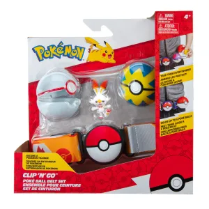 Pokemon Clip N Go Poke Ball Belt Set - Quick Ball & Premier Ball With Scorbunny