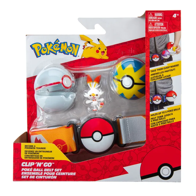 Pokemon Clip N Go Poke Ball Belt Set - Quick Ball & Premier Ball With Scorbunny