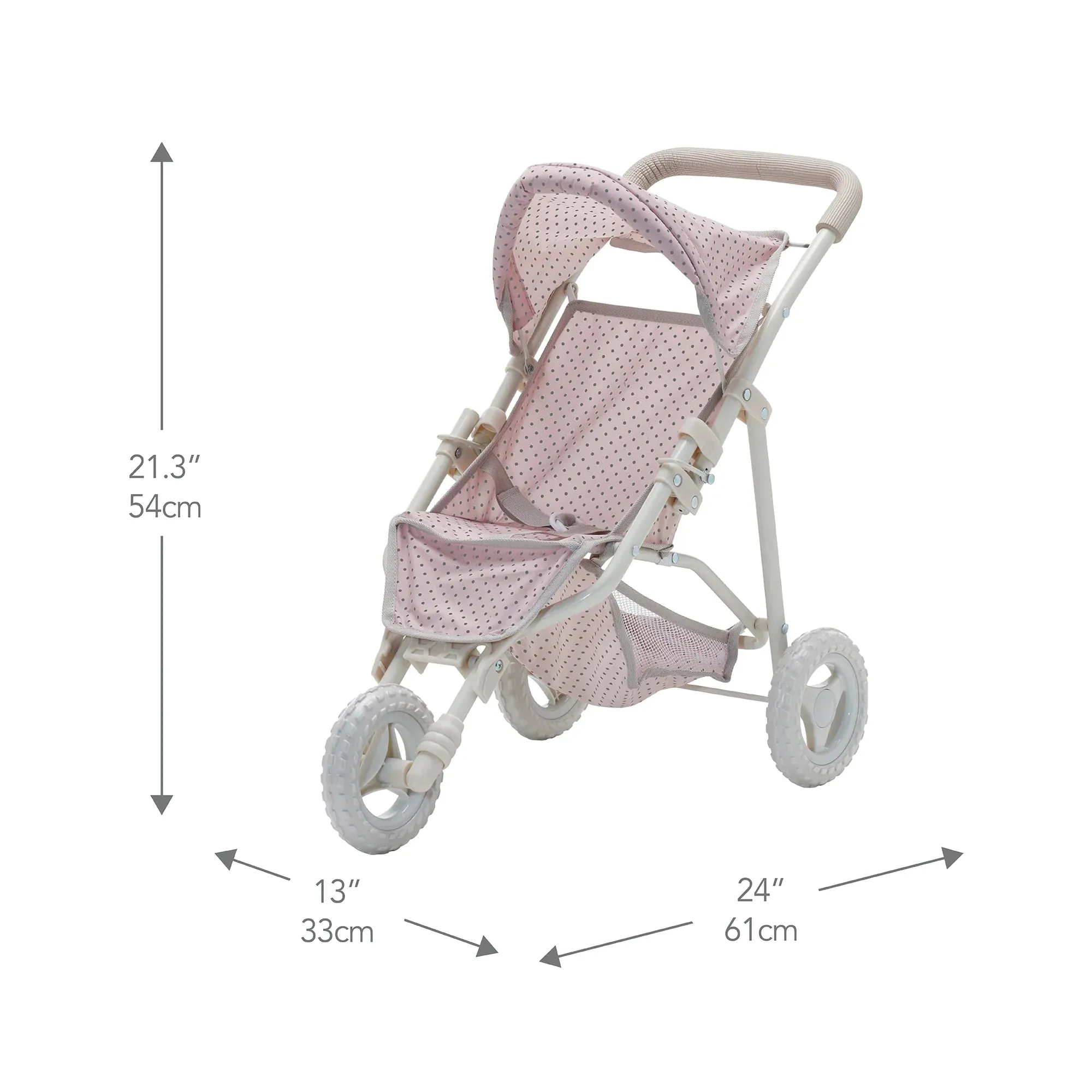 Teamson Olivia's Little World Doll Jogging-Style Pram with Canopy - Pink/Cream/Grey