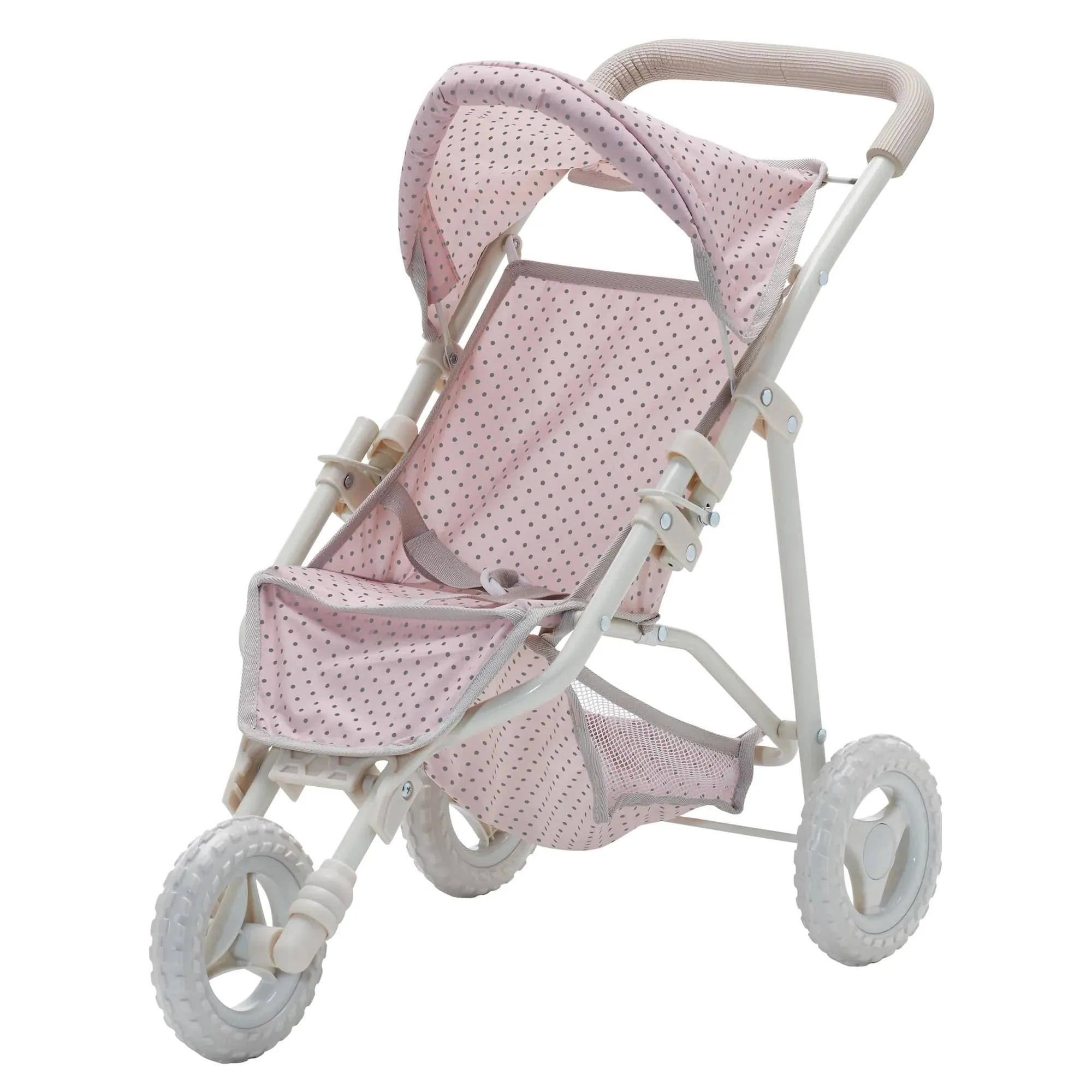 Teamson Olivia's Little World Doll Jogging-Style Pram with Canopy - Pink/Cream/Grey