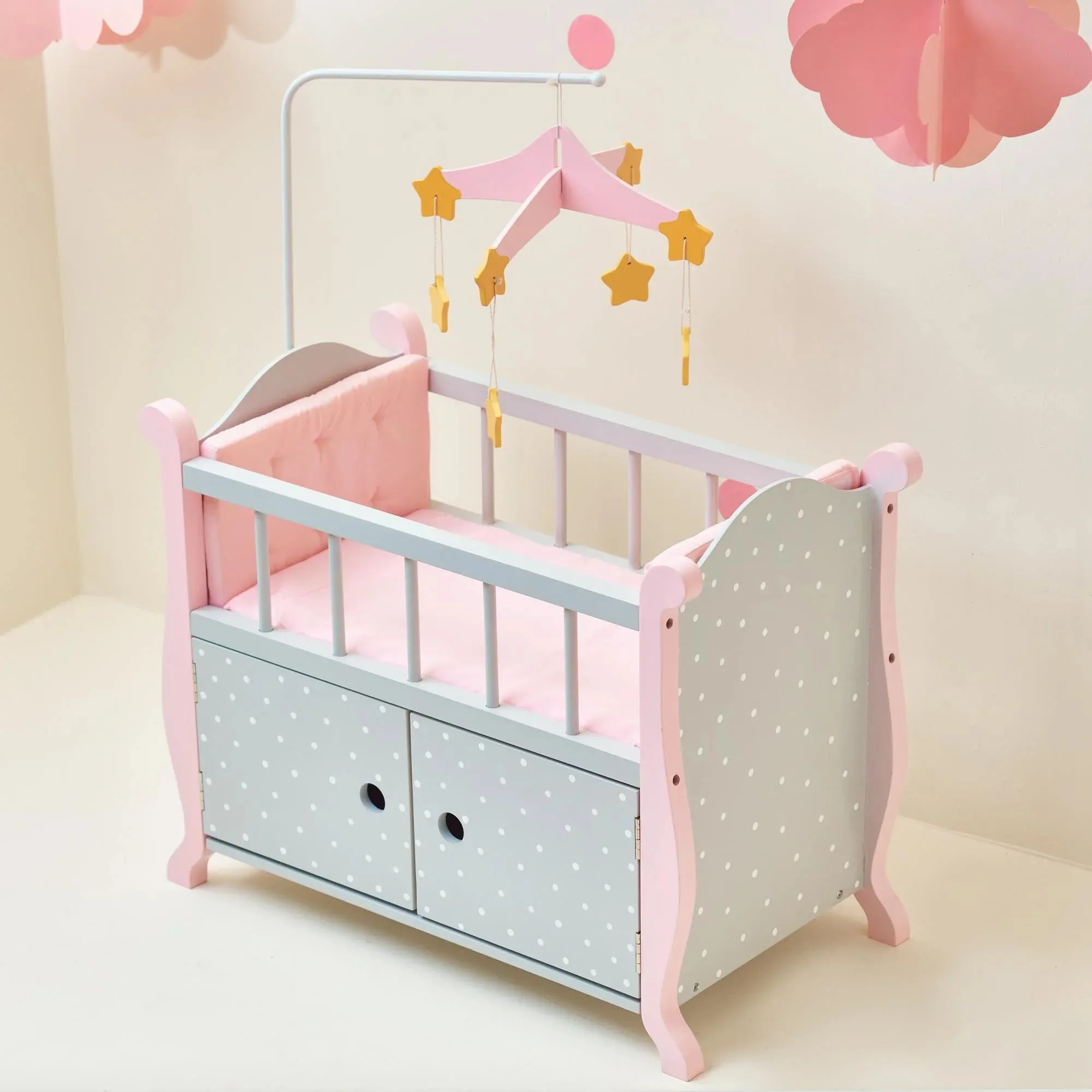 Teamson Olivia's Little World Polka Dot Princess Wooden Baby Doll Crib