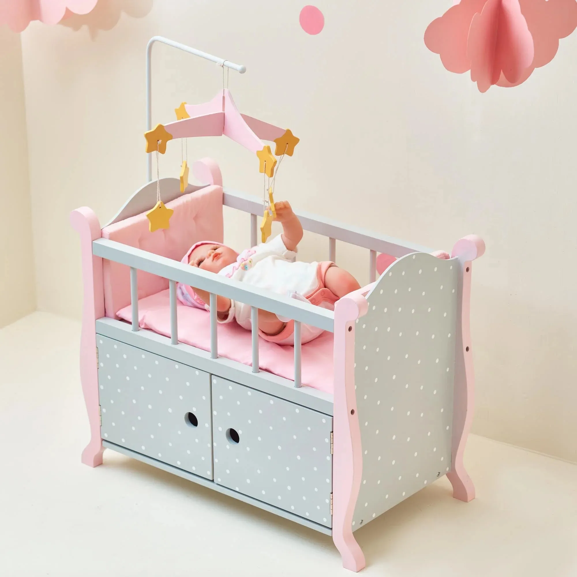 Teamson Olivia's Little World Polka Dot Princess Wooden Baby Doll Crib