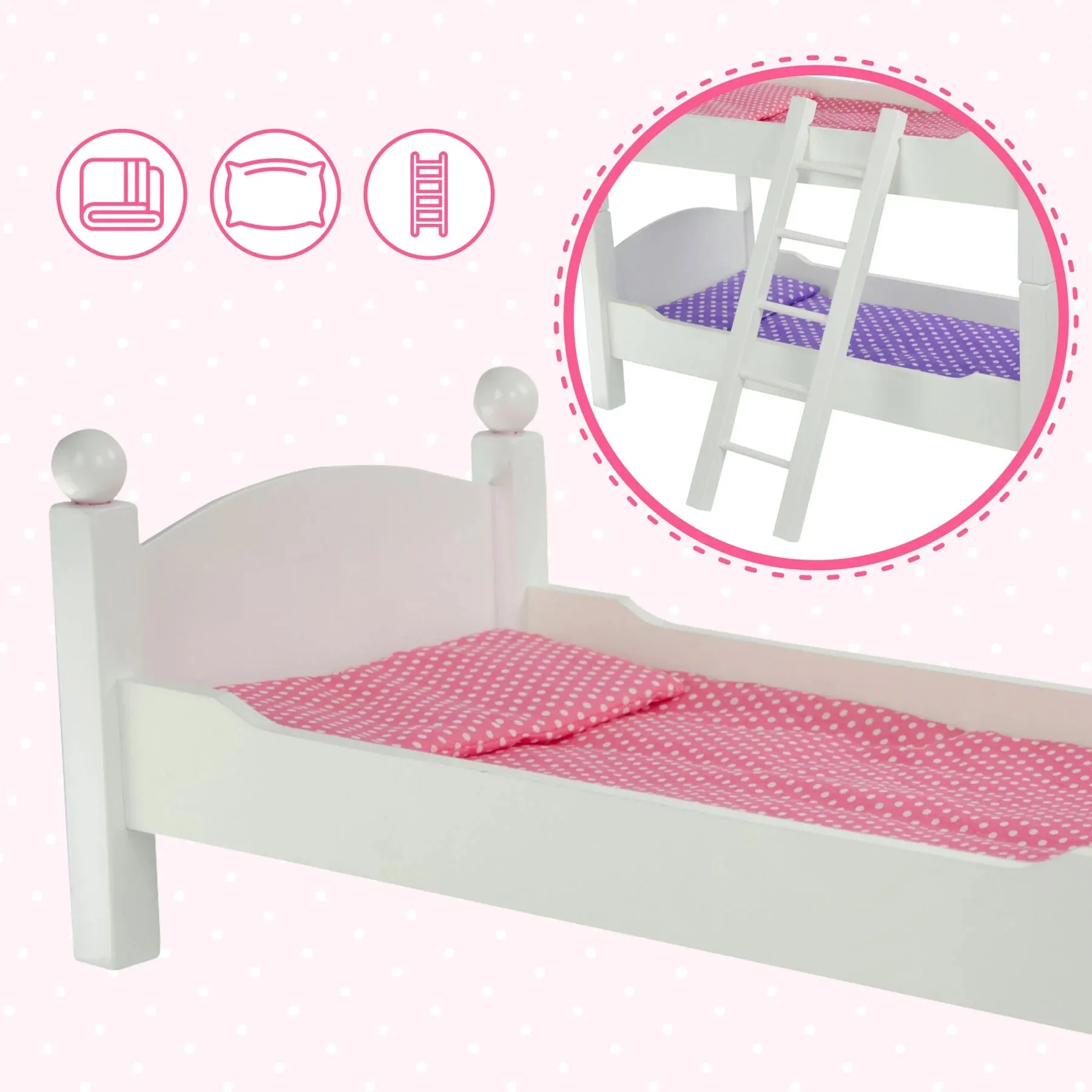 Teamson USA Olivia's Little World Polka Dots Princess 18-Inch Doll Bunk Bed, Grey