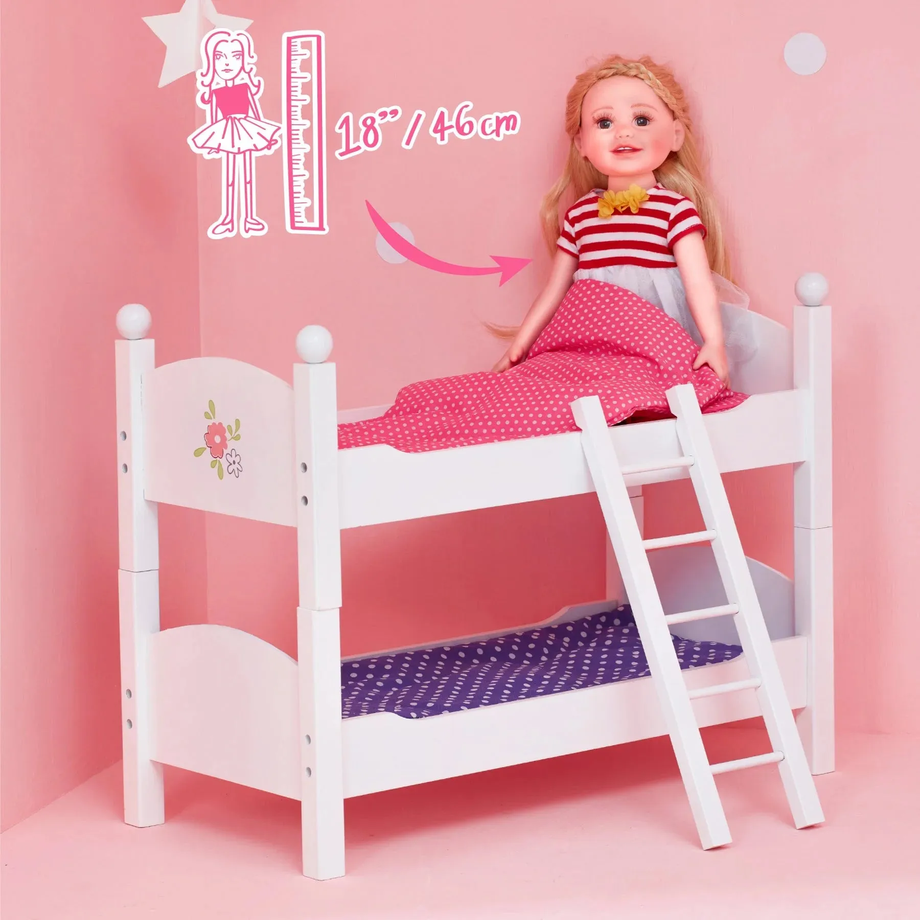 Teamson USA Olivia's Little World Polka Dots Princess 18-Inch Doll Bunk Bed, Grey
