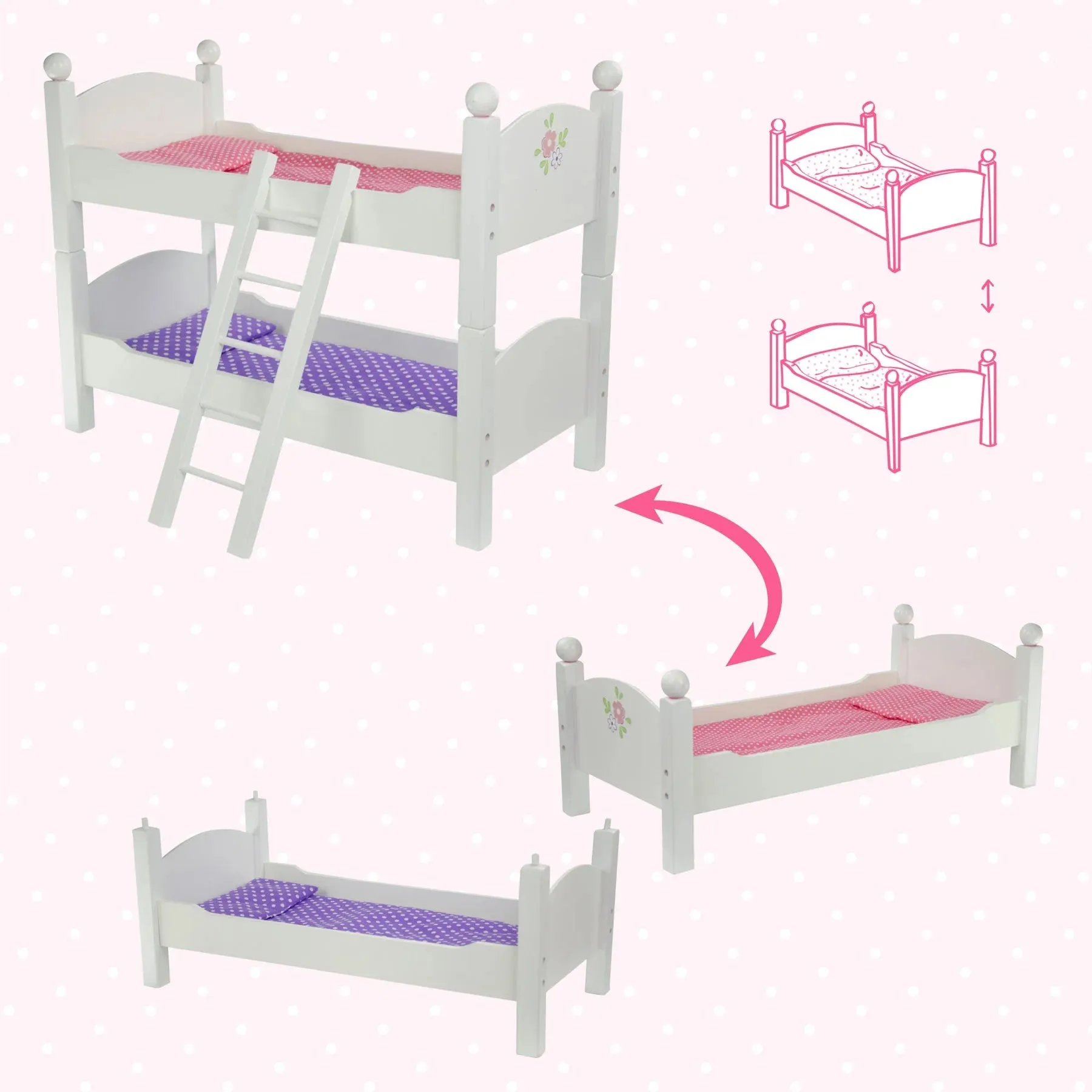 Teamson USA Olivia's Little World Polka Dots Princess 18-Inch Doll Bunk Bed, Grey