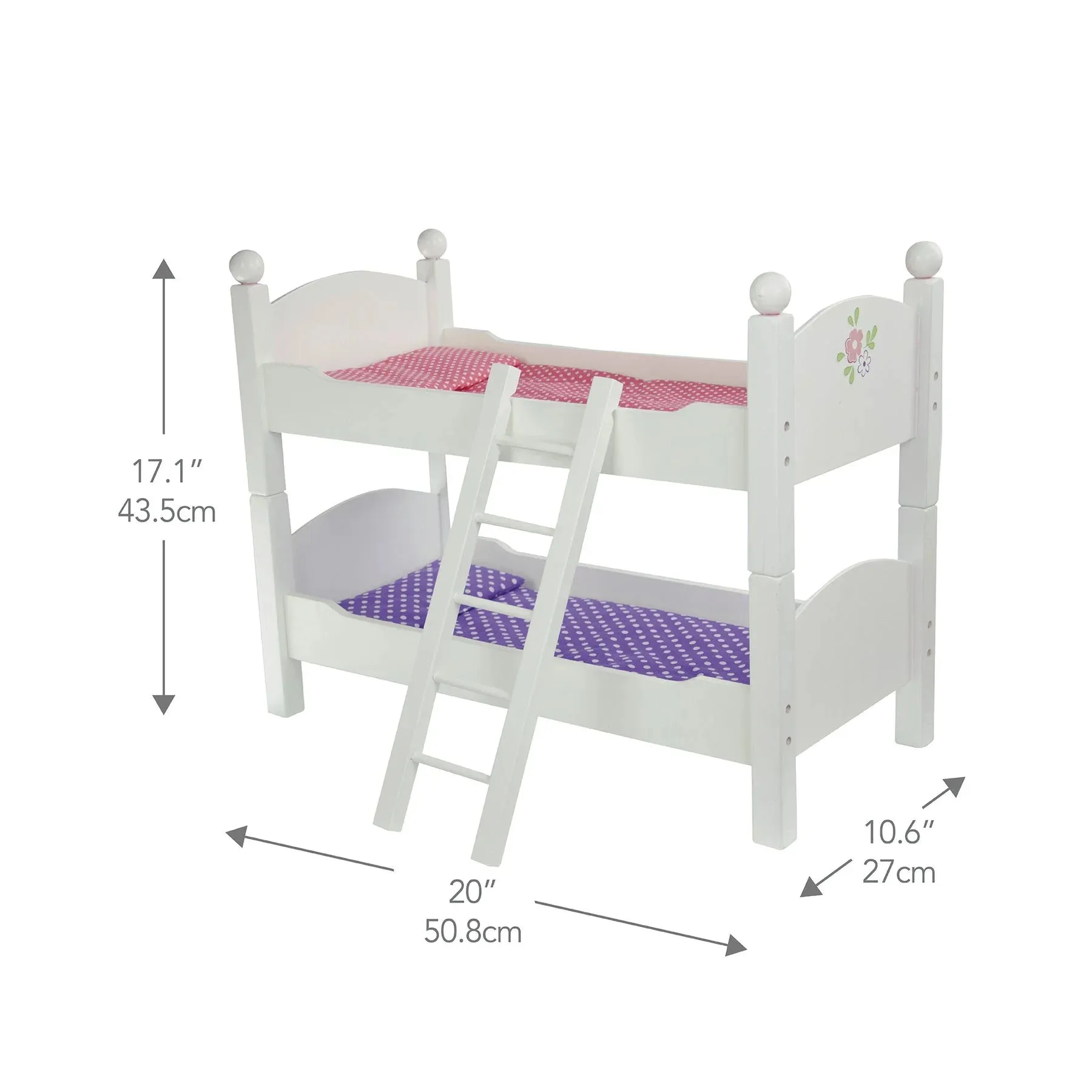 Teamson USA Olivia's Little World Polka Dots Princess 18-Inch Doll Bunk Bed, Grey