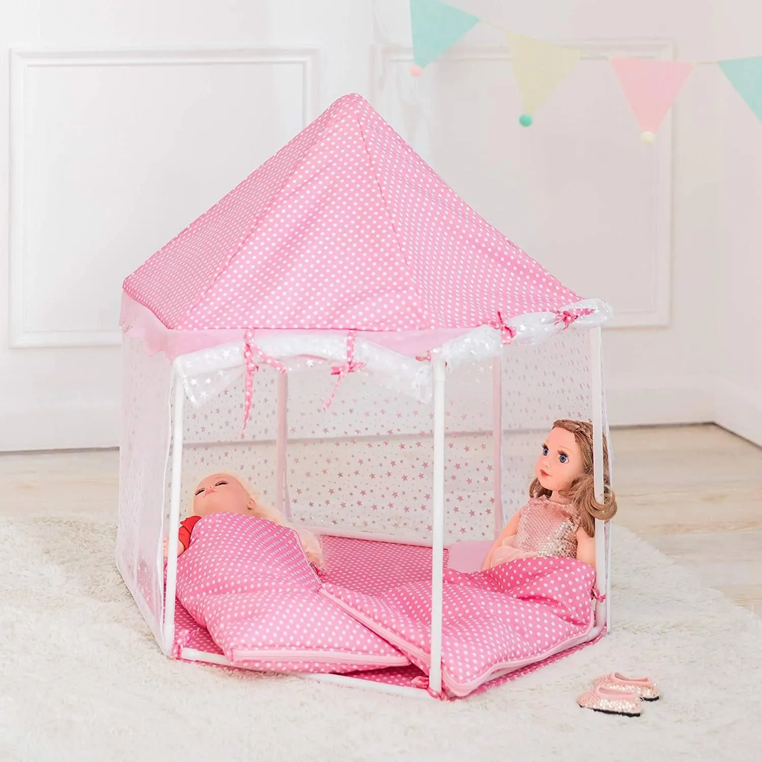 Teamson USA TD-13029A Olivia's Little World TD-13029A Dolls Tent with Sleeping Bags Pink