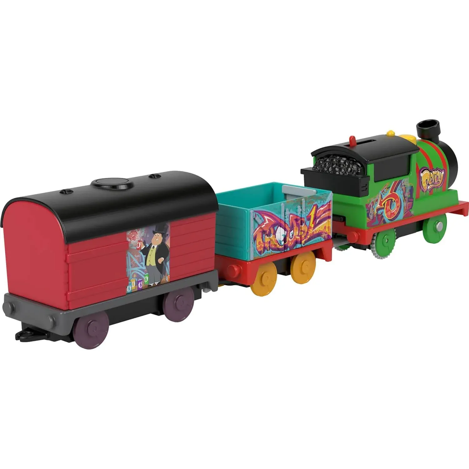 Thomas & Friends Graffiti Percy Motorized Toy Train Engine with Cargo Cars