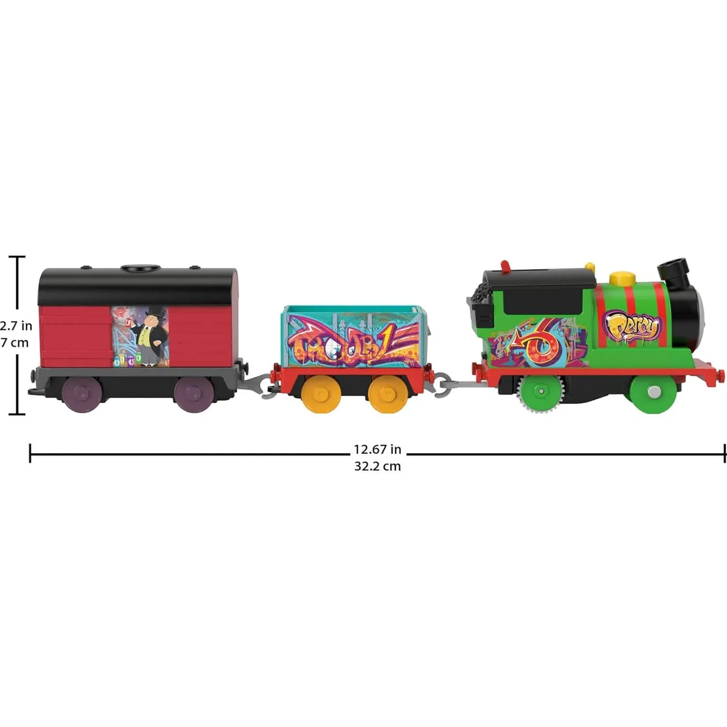 Thomas & Friends Graffiti Percy Motorized Toy Train Engine with Cargo Cars