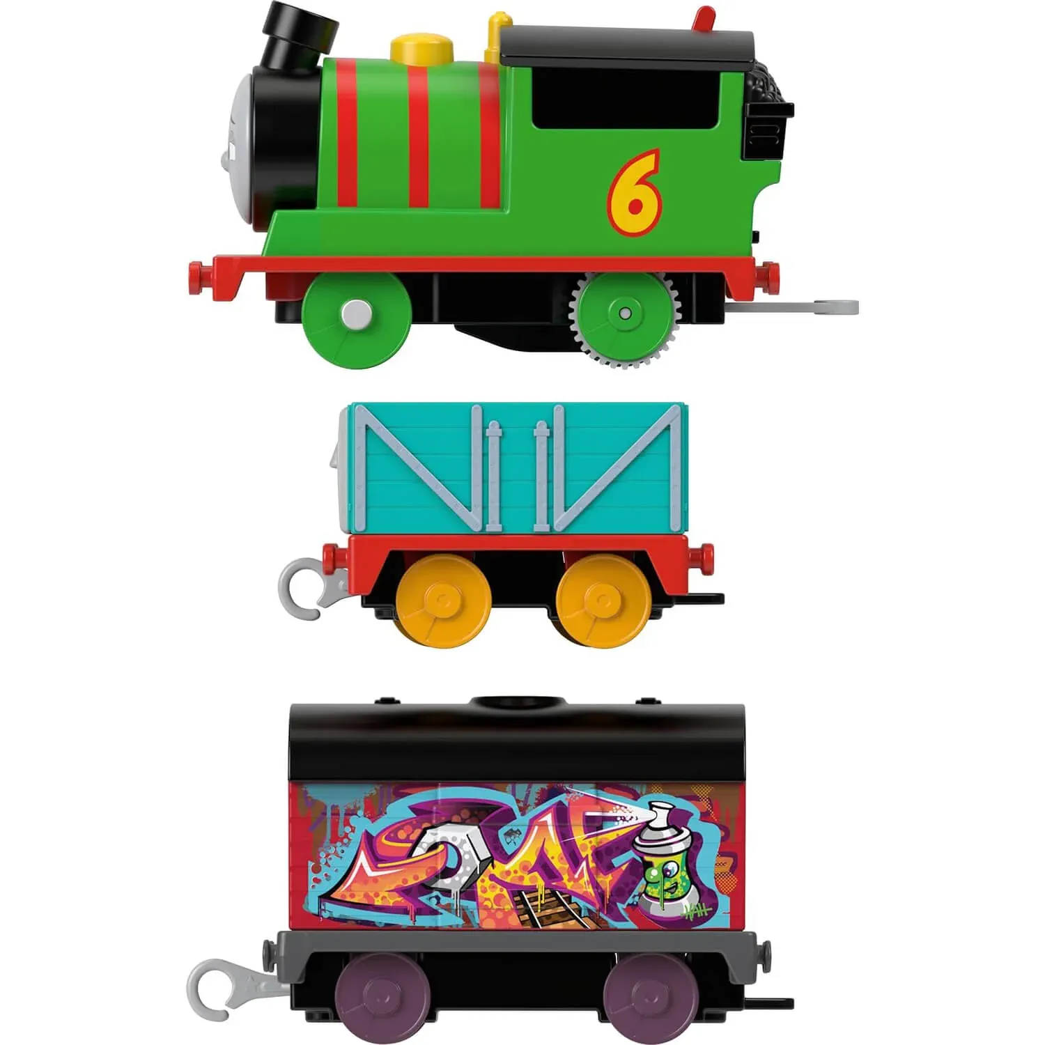 Thomas & Friends Graffiti Percy Motorized Toy Train Engine with Cargo Cars