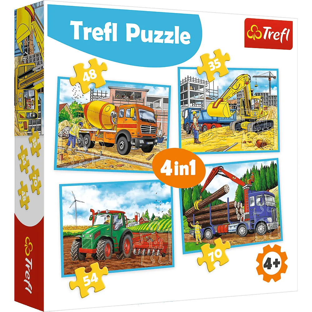 TREFL 4-IN-1 PUZZLE LARGE CONSTRUCTION VEHICLES